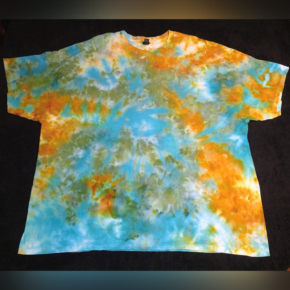 Bright Blue, Orange And Sage Ice Dye Tie Dye T Shirt ~ Sz 4XL